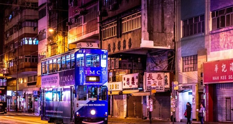 night hongkong city tram