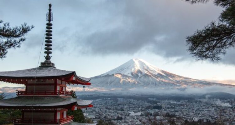 temple with mt fuji view